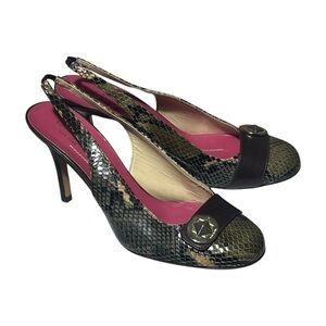 Kate Spade Olive Green Snakeskin Pattern Leather Pumps Size 8.5 M Made In Italy